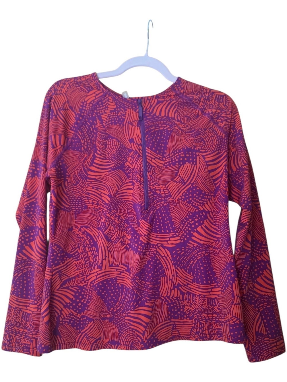 Garnet Hill Active Zip Front Rashguard Long Sleeve Top Sun Protection Size Large